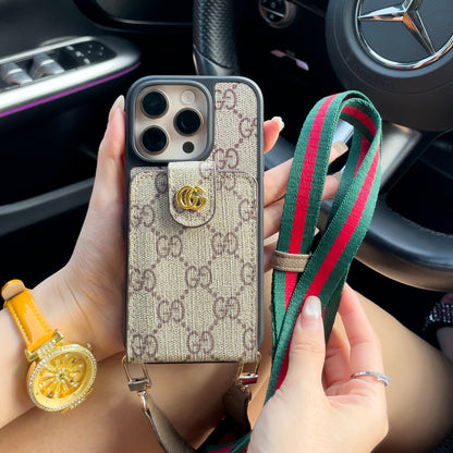 Luxury Crossbody iPhone Case with Card Holder &amp; Strap