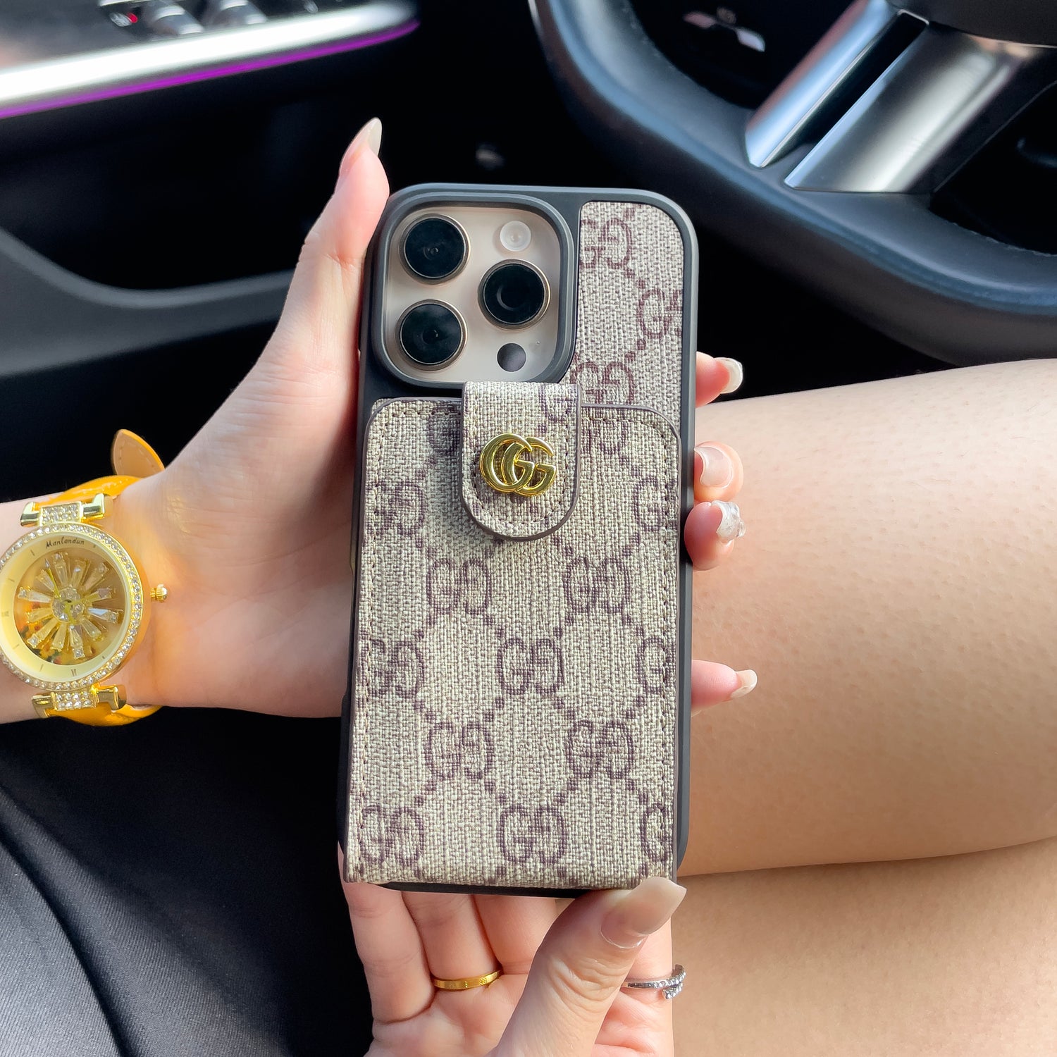 Luxury Crossbody iPhone Case with Card Holder &amp; Strap