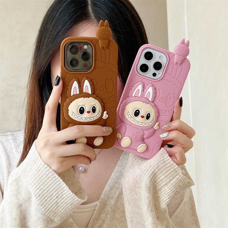 Cute Cartoon Labubu 3d Silicon Case | Brown Pink - iPhone Case