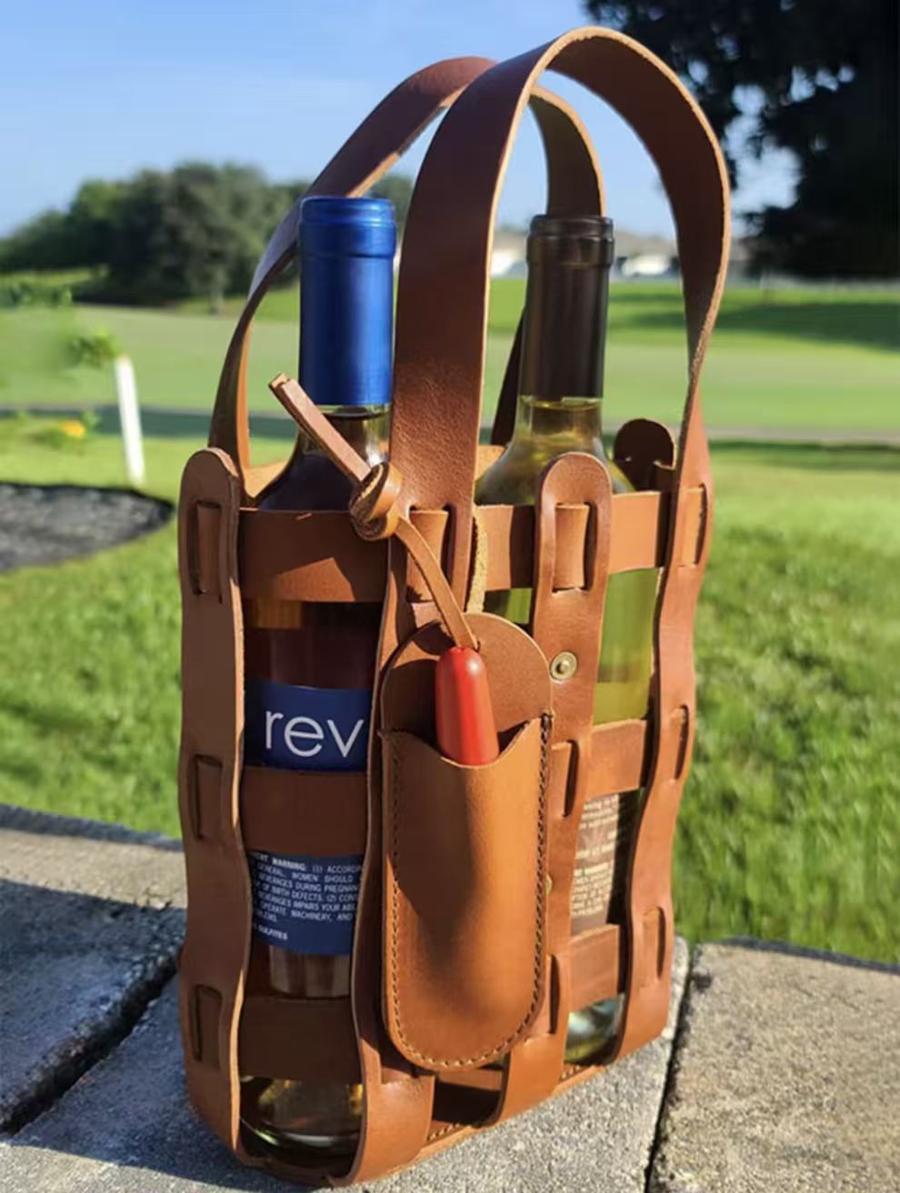 Hide &amp; Drink, Double Wine Bottle Carrier, Travel Purse, Full Grain Leather