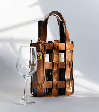 Hide &amp; Drink, Double Wine Bottle Carrier, Travel Purse, Full Grain Leather