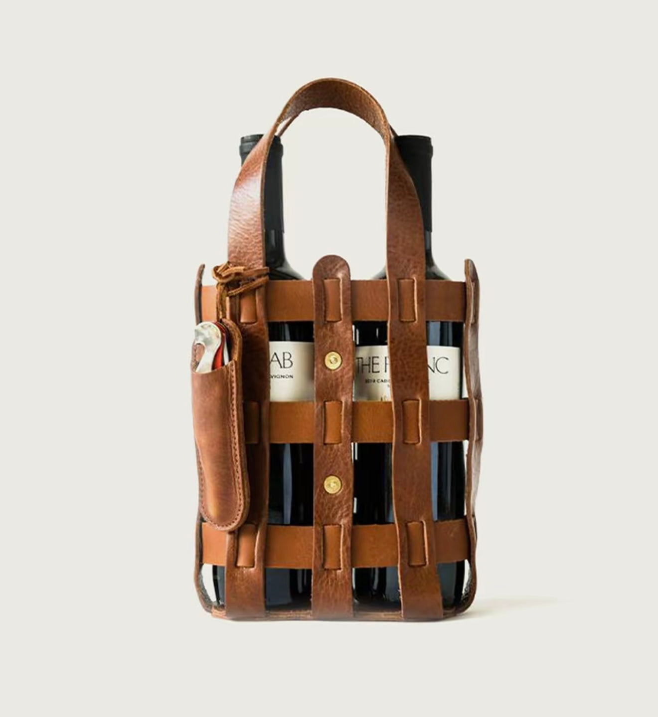 Hide &amp; Drink, Double Wine Bottle Carrier, Travel Purse, Full Grain Leather