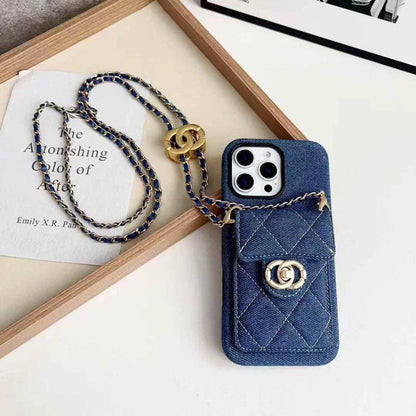 Quilted Crossbody iPhone Case with Chain Strap &amp; Card Pocket