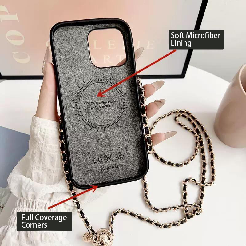 Quilted Crossbody iPhone Case with Chain Strap &amp; Card Pocket
