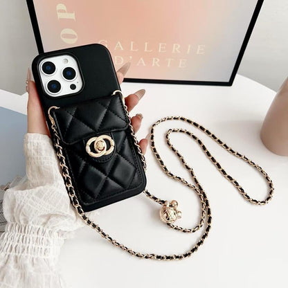 Quilted Crossbody iPhone Case with Chain Strap &amp; Card Pocket